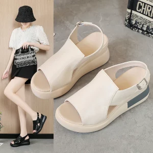Cream-colored padded sandals for women