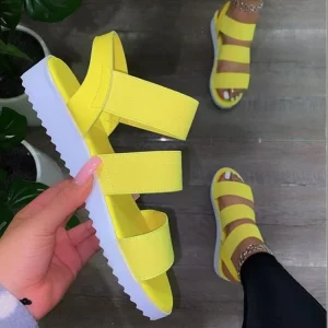 Yellow three-strap sandals for women