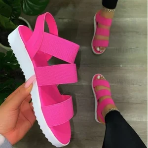 Pink three-strap sandals for women